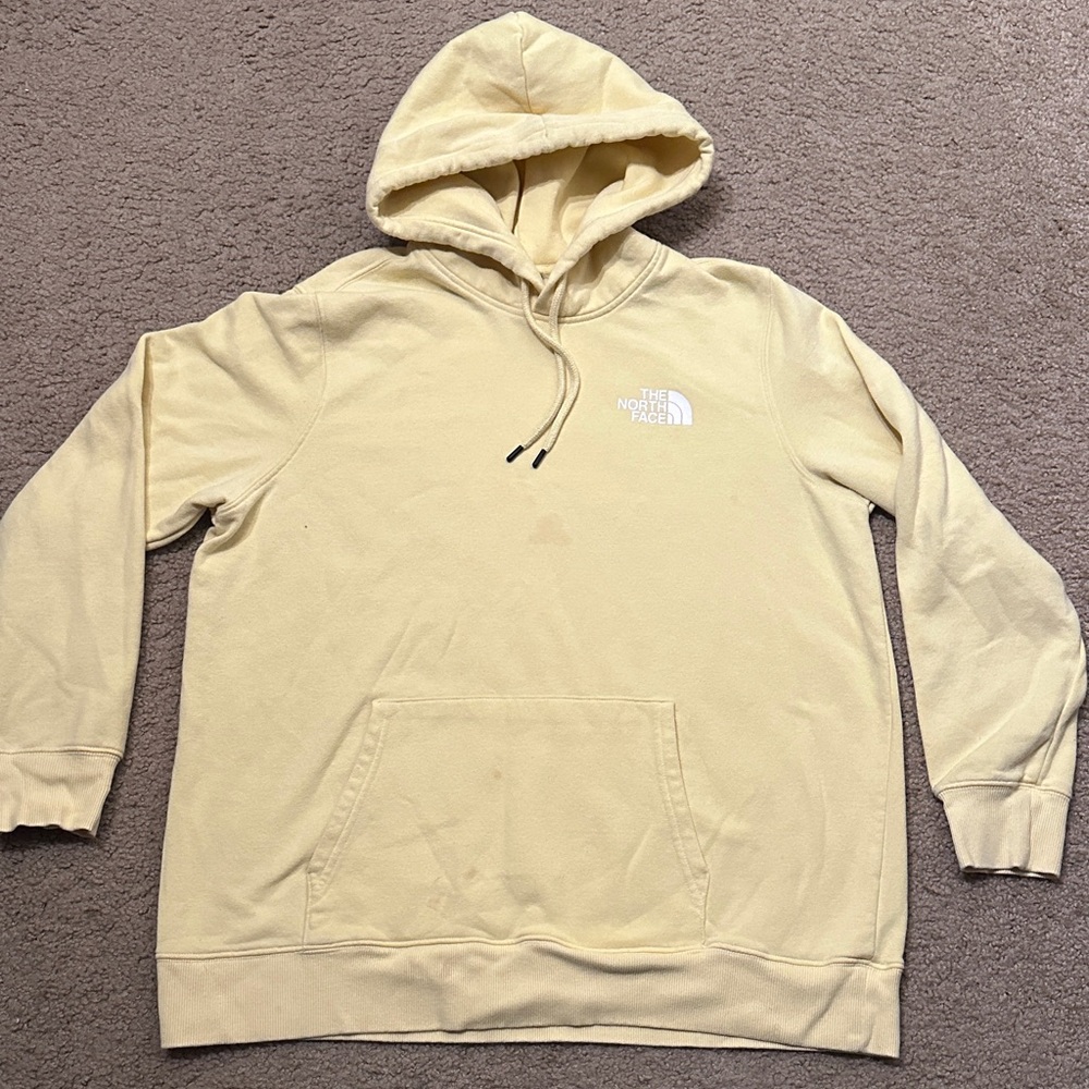 The North Face Mens Pullover Graphic Logo Hoodie Sweatshirt Light Yellow Size XL